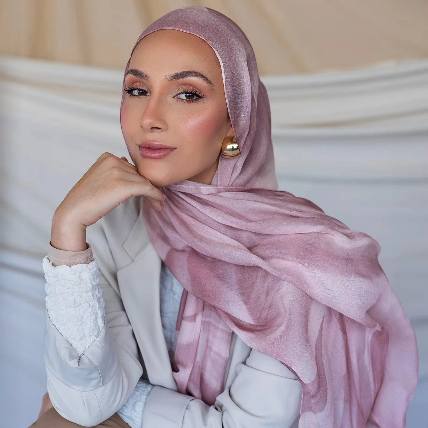 Ombre Hijab Printed Marble Modal Hijab Scarf Cotton Viscose  Bamboo Modal Not See Through Soft Print Modal Hijab