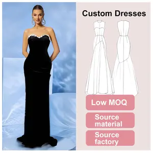 Bodycon Evening Dresses Wholesale Custom Women Sexy ElegantLuxury Club Party Sleeveless Floor-Length Velvet Diamond Fashion