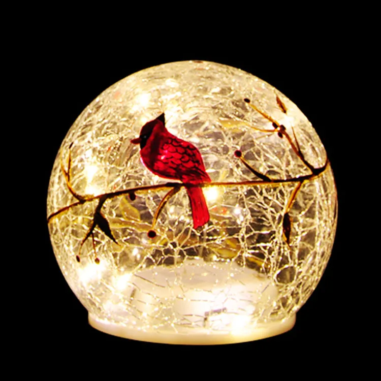 Illuminated wholesale crackle glass Christmas sphere ball ornaments battery operated glass ball