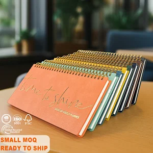 Weekly Planner Wholesale Spiral Calendar 54 Weeks Undated Custom Logo Fast Shipping Office Desktop Organizer PU Leather Notebook