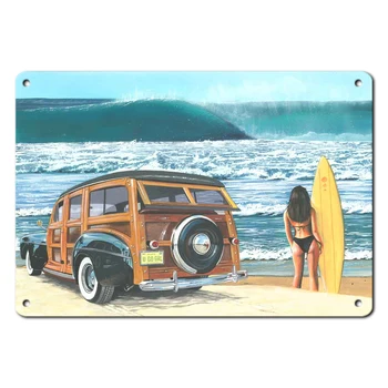 Beach Bus targhe in latta Vintage targa in metallo Retro Summer Travel Poster decorativo Plate Wall Decor per Seaside Bar House Motel Room  15