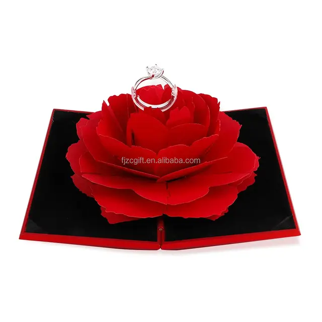 New Product Ideas Wedding Ring Rose VelvetJewelry Box Plastic Heart Shaped Jewelry Box Rotary With Rose 2025