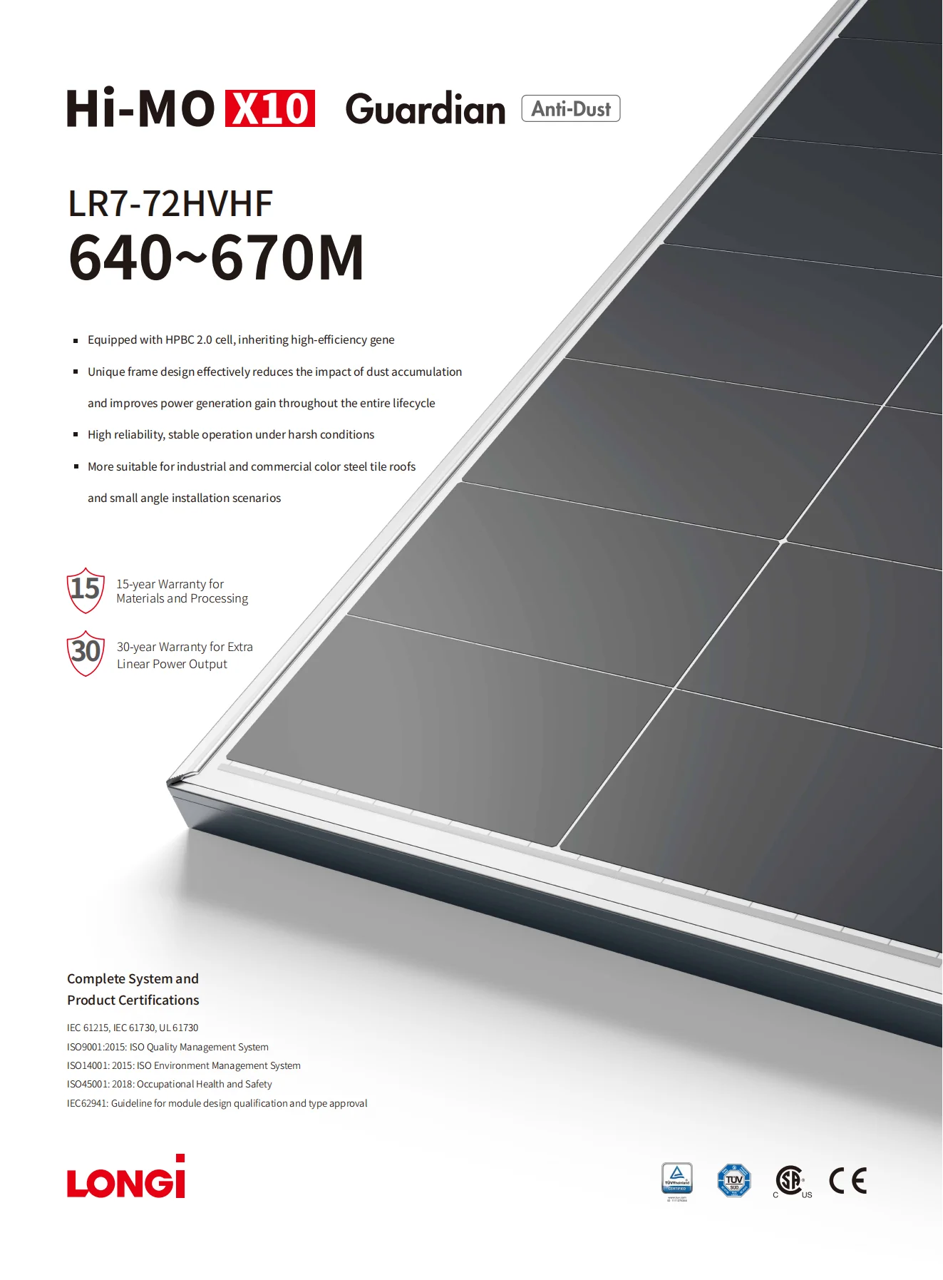 LONGi Hi-MO X10 640-670W Solar Panel PERC Glass Front Cover Bifacial N-Type TUV for OEM Power Max Power 670W Pallet details