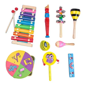 Children's Nine-Piece Orff Music Wooden Educational Toys New Design Early Educational Musical Instrument Set for Kids Toddler