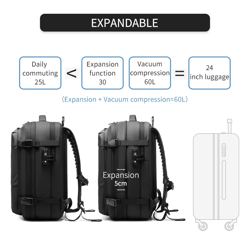 Expandable Vacuum Compressor Travel Bag With Weighing Handle Waterproof Bagpack Wet Dry Separation Vacuum Airbag Backpack