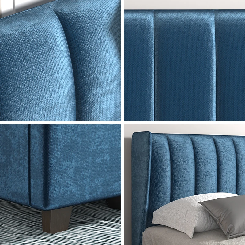 Modern Bed Frame Double Size with Storage Drawers Headboard Tufted Upholstered Lit Wooden Slats Support Mattress Foundation