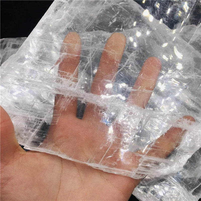 Rough Natural Clear Gypsum Selenite Slice Crystal Slab Mineral for Healing