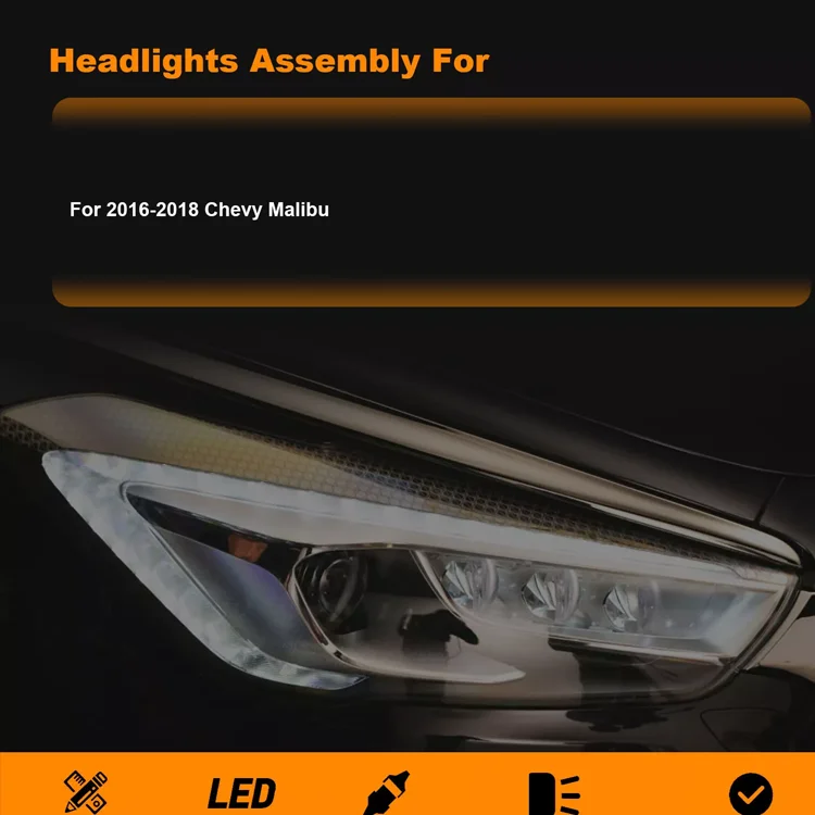 High Quality Headlight Assembly for Chevy Malibu 2016 2017 2018 Left+Right Pair Black Housing