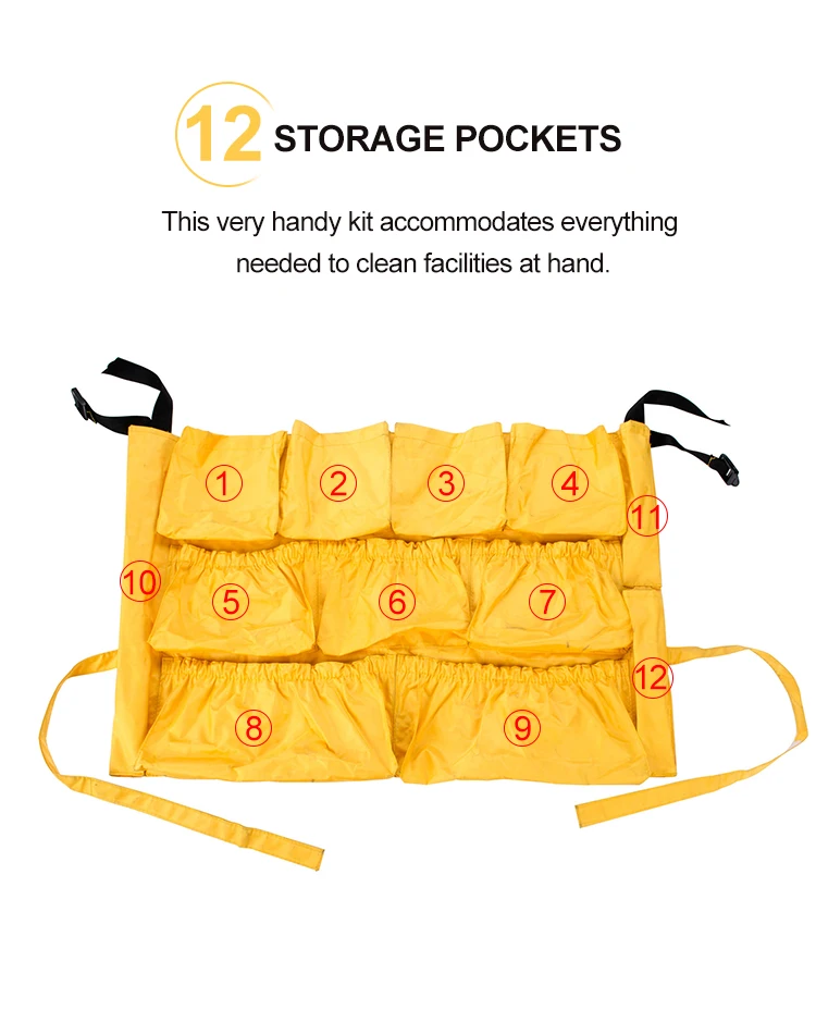 New design multifunctional 12 pockets yellow waste container utility tool  trash can cleaning caddy bag details