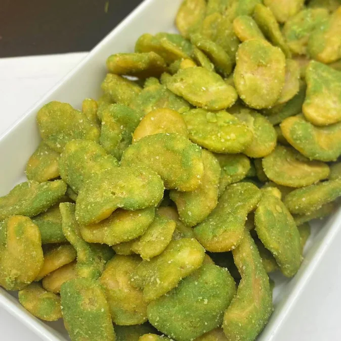 Hot Sale Nut Snack Wasabi Coated Broad Beans Spicy with Sweet Fava Beans factory