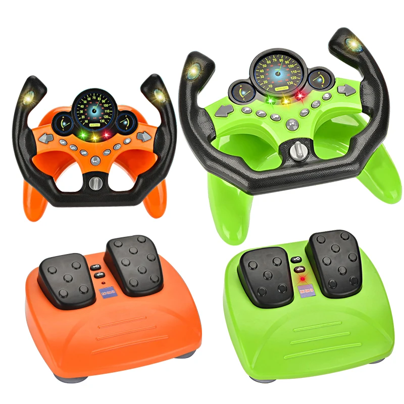 Kids Simulation Racing Car Driving Game 360 Degrees Rotate Steering Wheel and Accelerator Brake Pedal Toys Set With Suction Cup