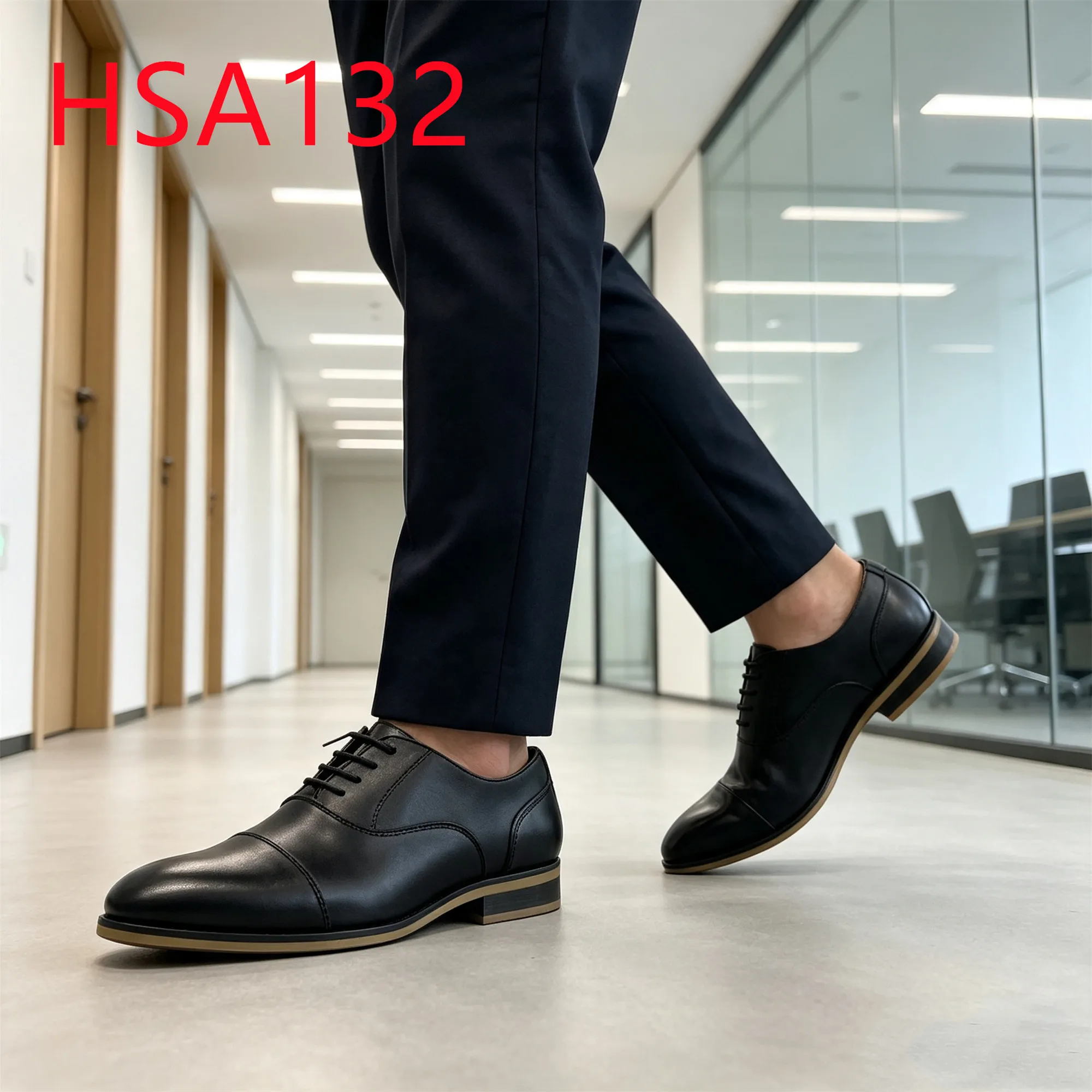 HY,Business Person Double Joints Design Anti-odor Men Leather Shoes Wood-grain Rubber Sole Lace up Hua Singh Uniform ShoesHSA132
