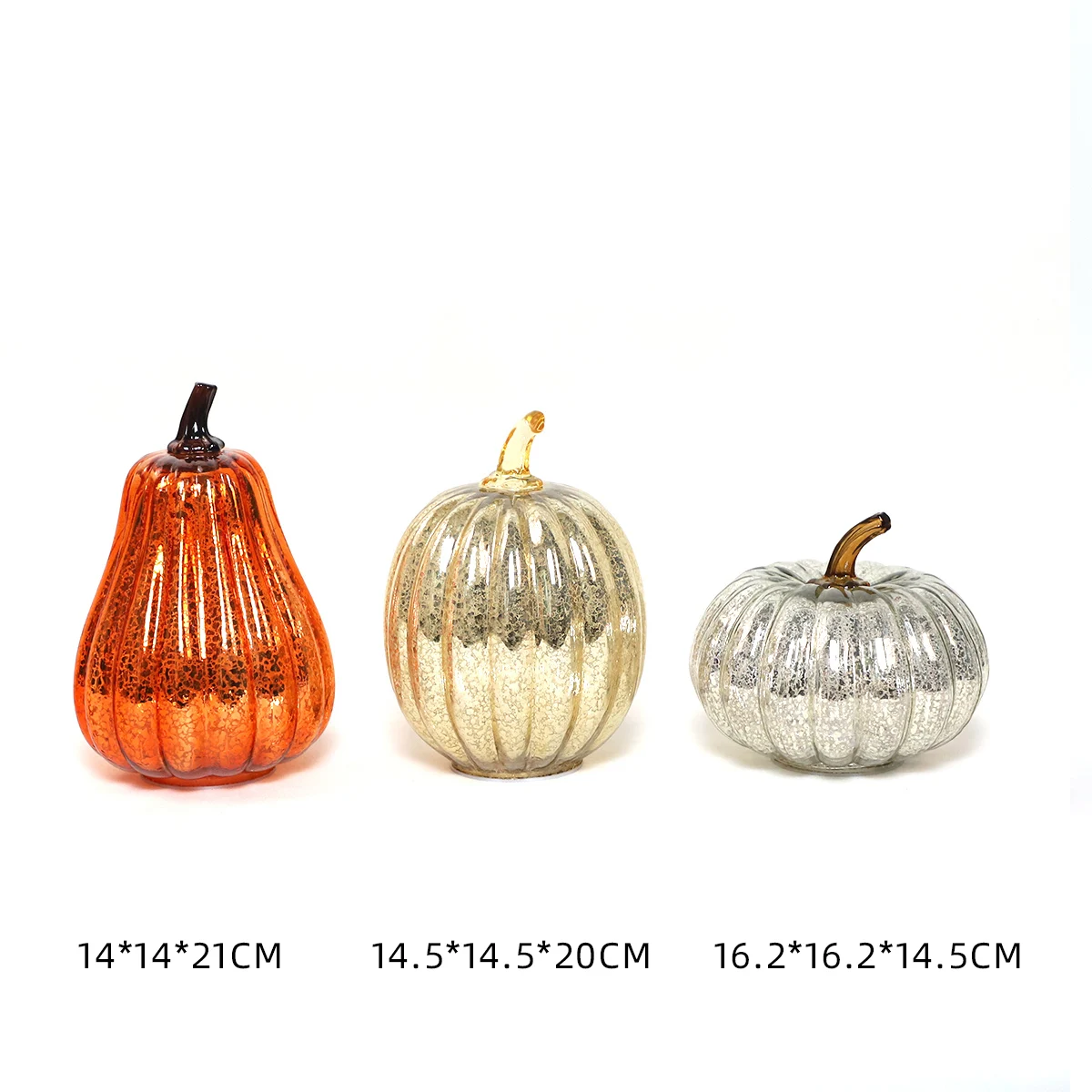 2024 Custom Golden Mercury Painted Glass Lighted Pumpkin For Halloween Outdoor Decoration Hand Blown Glass Big Pumpkin Lantern factory