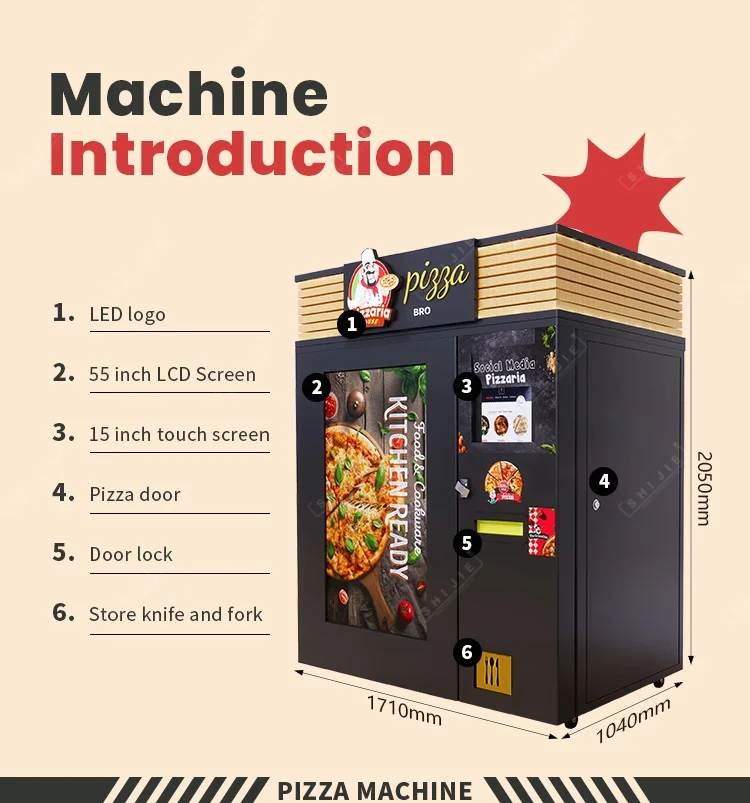 Outdoor Fully Automatic Selfservice Pizza Vending Machines Fast Food