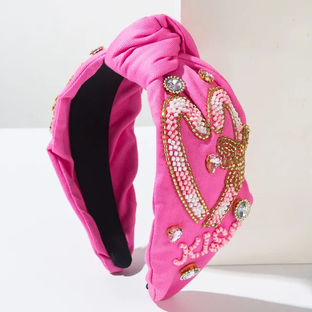 Valentine's Day Rhinestone Headband Wholesale Fashion Beautiful Hair Accessory Hand Sewn Rice Bead Heart Shaped Letter Hairhoops