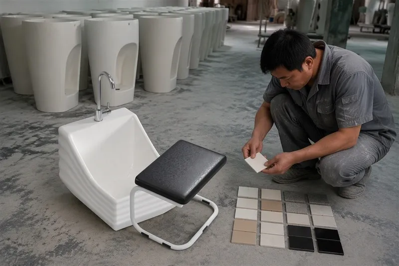 info-1-1 Ceramic wudu wash basin production line in a sanitary ware factory