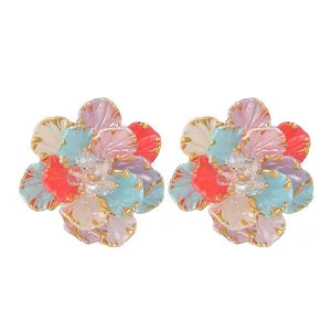 YUKAM Jewelry Stainless Steel Retro Irregular Geometric Earrings Acrylic Exaggerated Colored Resin Crystal Beads Flower Earrings