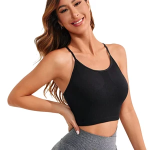 Summer Sleeveless Seamless Fitness Sports Bra Cross Back Double Strap Gym Yoga Crop Top Shockproof Breathable Stretching Front