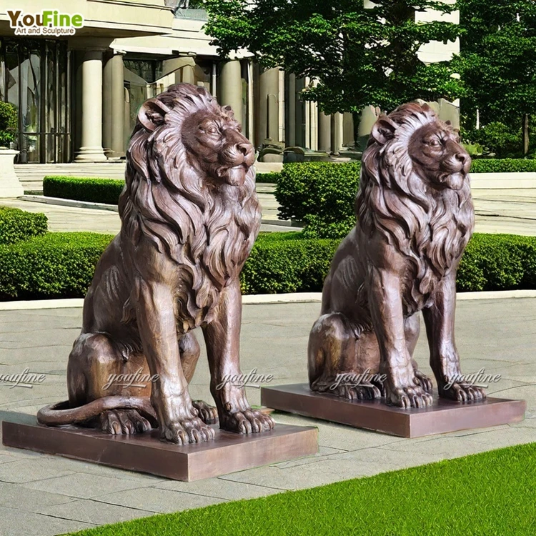 Outdoor Life Size Bronze Animal Garden Sculptures Antique Brass Lion Statue