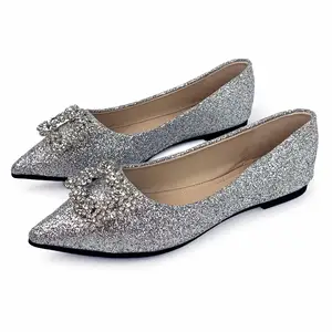Pearl Pointed Head Shiny Rhinestone Women's Flats Formal Office Ladies Flat Shoes Casual slip on Slipper Loafers Summer Sandals