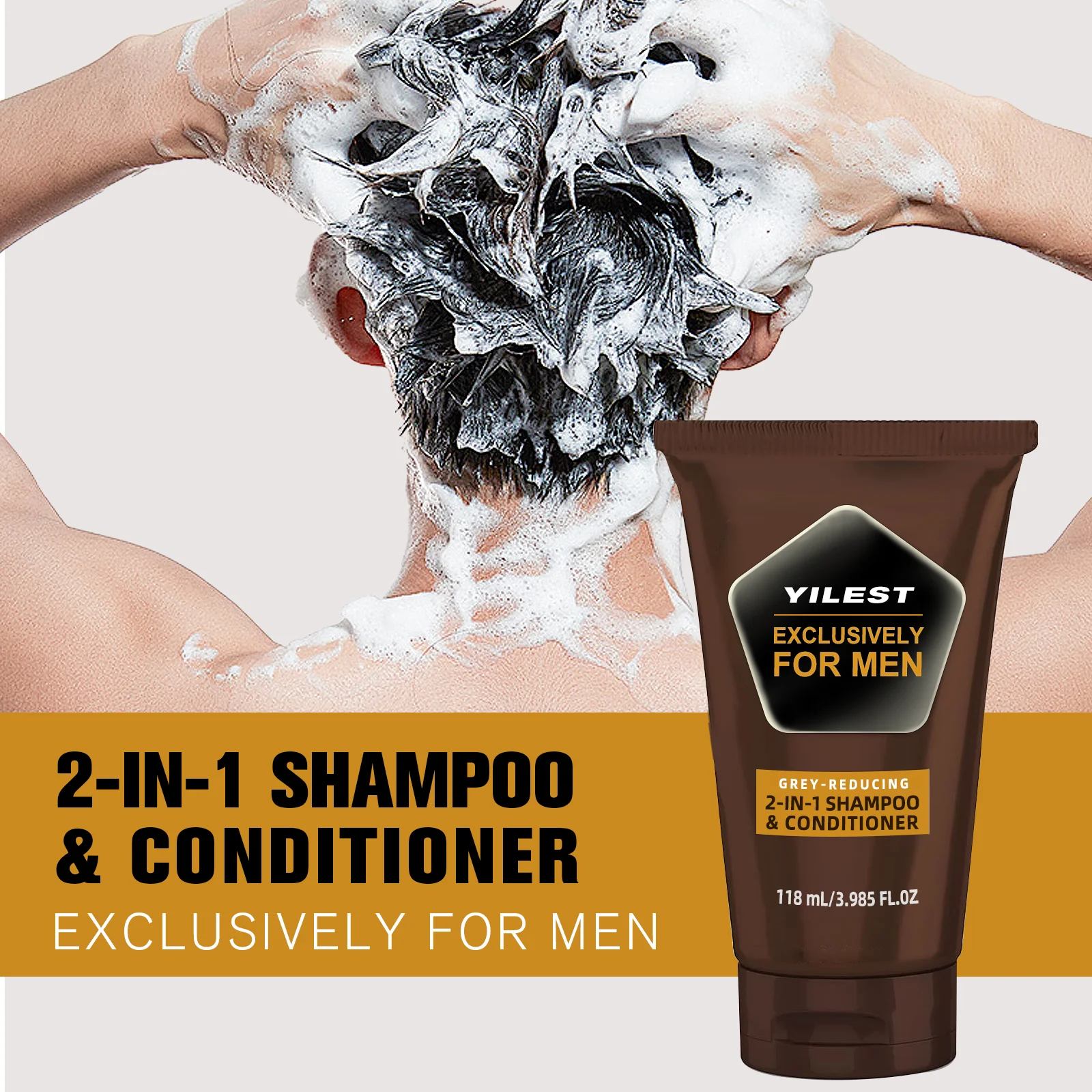 Haihe Customized Men Gradual Grey-Reducing Natural Plant Extracts&Oil Healthy 2-In-1 Shampoo& Conditioner
