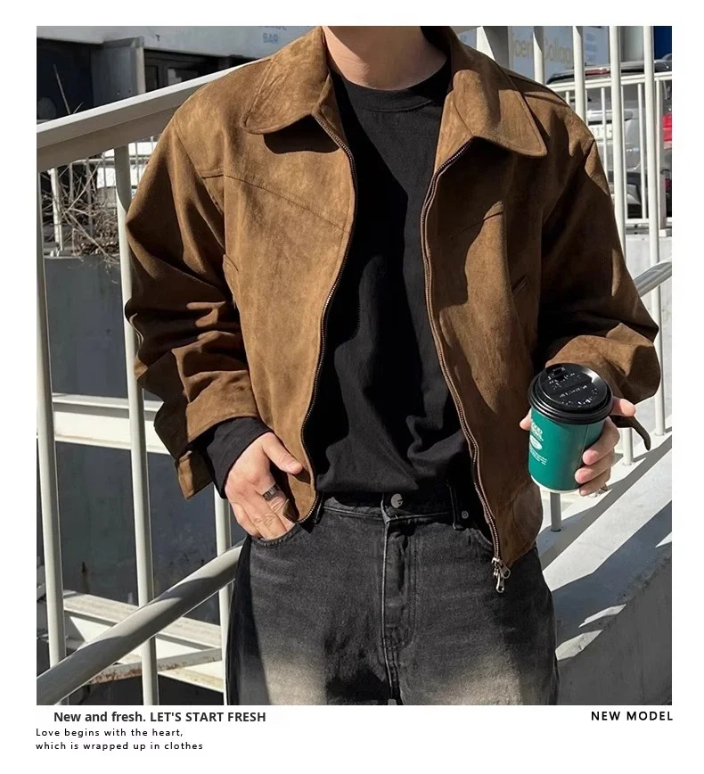 Melard Outfit American Retro Brown Jacket Men Spring Autumn Vintage Short Streetwear Bomber Jacket factory