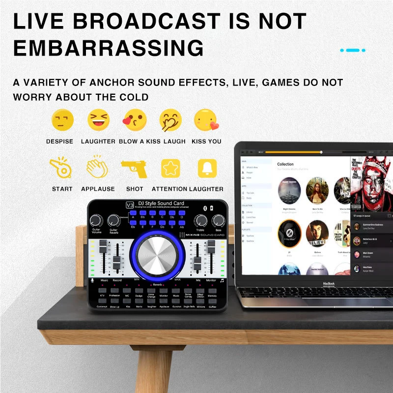 Professional Live Stream Sound Card Audio Interface Mixer Support Multi