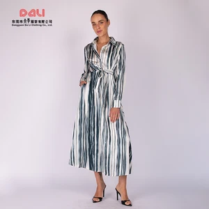 Elegant Feminine Midi Length Wrap Dress V-Neck Lace Slimming Stripe Print Socialite Temperament 7-Day Shipping Supported