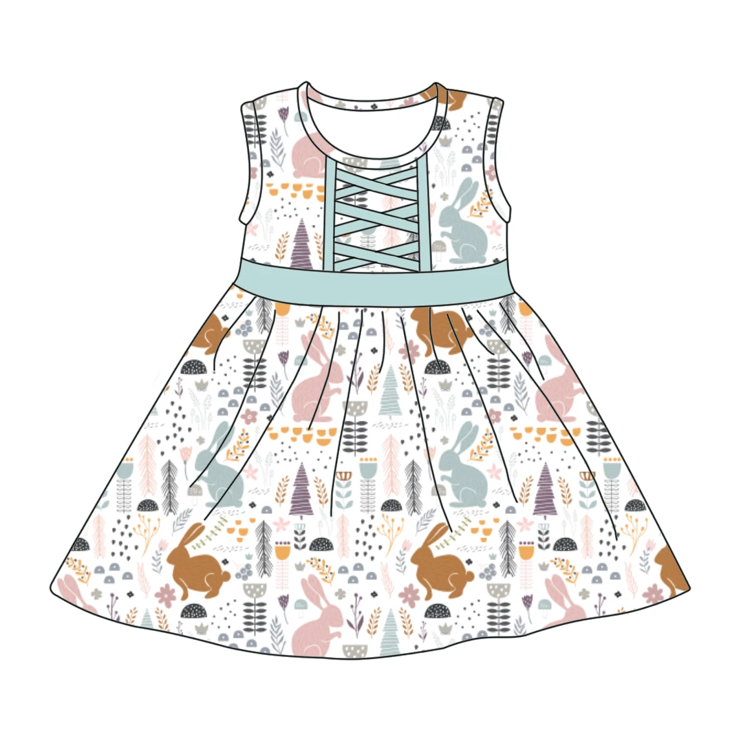 Qingli ODM Easter Day Custom Pattern Sweet Wholesale Dress New Girl's Family Clothes Children Sleeveless Baby Party Dress