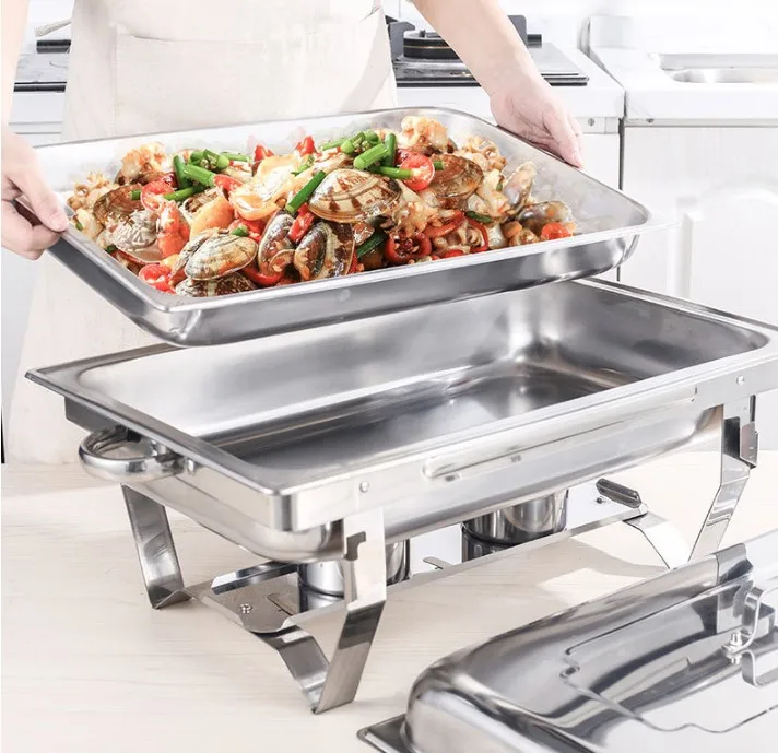 Huadison Wholesale Indian Chaffing Dish Rectangle Buffet Food Warmer Stainless Steel Chafing