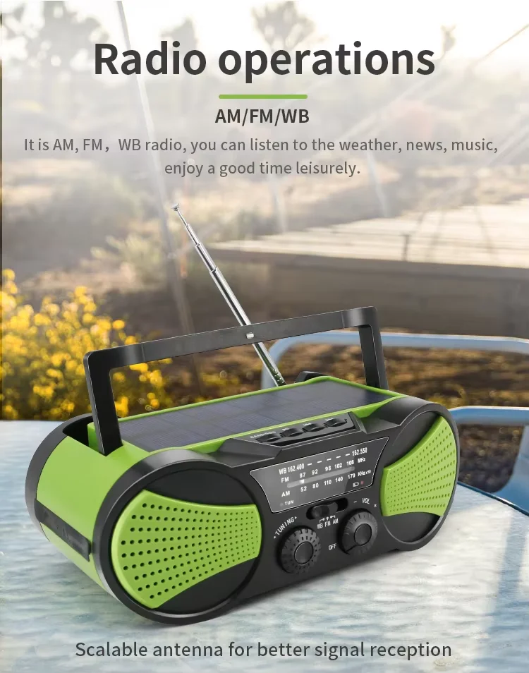 Portable Mp3 Player Built in Speaker Hand Crank Radio Led Flashlight Waterproof Weather Band Radio Mini Freeplay Solar Power