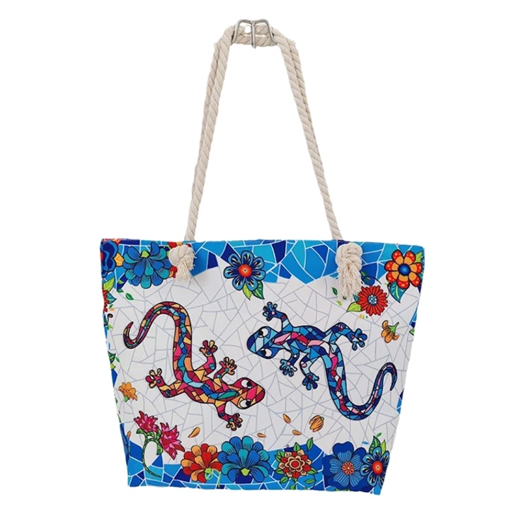 Customized Digital Printed Gecko Lizard Design Canvas Island LANZAROTE Tenerife Spain Barcelona Souvenir Beach Tote Bag