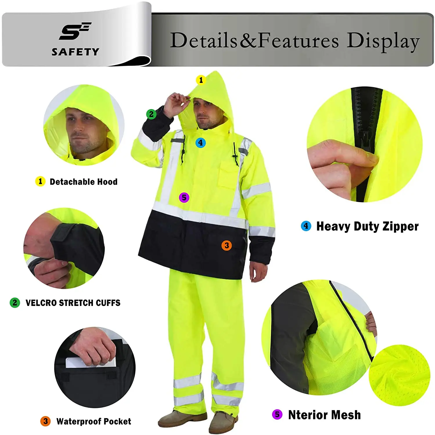 Дождевик Hi Vis дождевик для мужчин с высокой видимостью класса 3 дождевые костюмы водонепроницаемые на сетчатой
