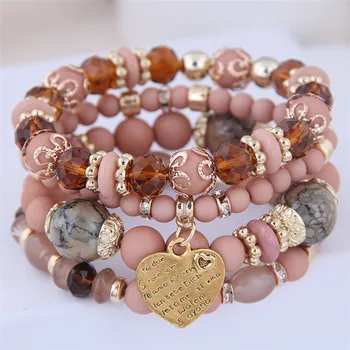 European and American foreign trade retro tassel multi-layer mixed color beaded bracelet hand-woven female bracelet jewelry