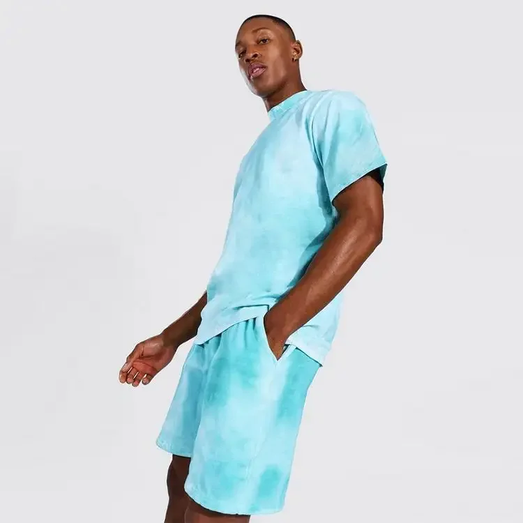 Summer Windbreaker Short Sets Short Sleeve Extended Neck Tye Dye