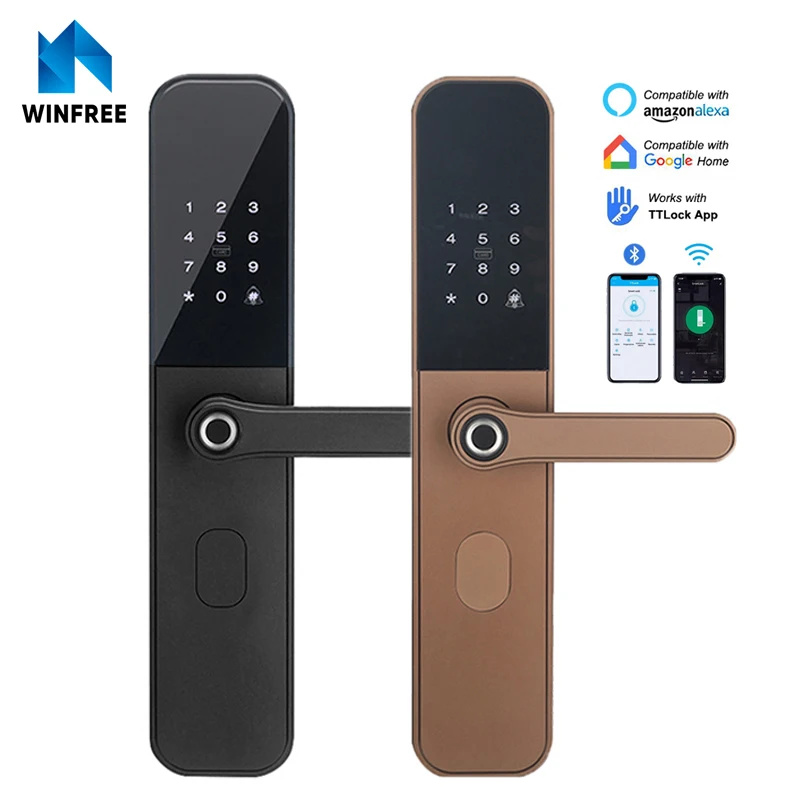 Security Electronic Digital Door Lock Safe Home Biometric Fingerprint Handle Deadbolt Smart Lock with Ttlock App Card Code Keys