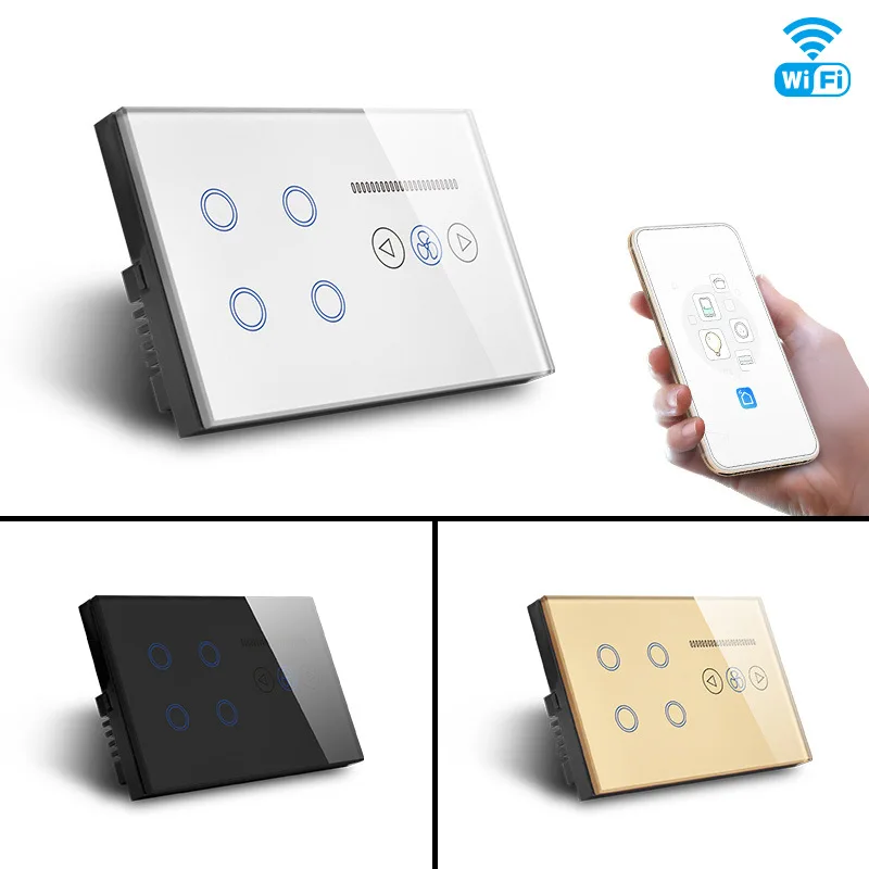 Easy to Install Smart Life App Voice Control WiFi  Fan Light Switch 4 Gang Touch Panel Wall Light Smart Switch  for Smart Home