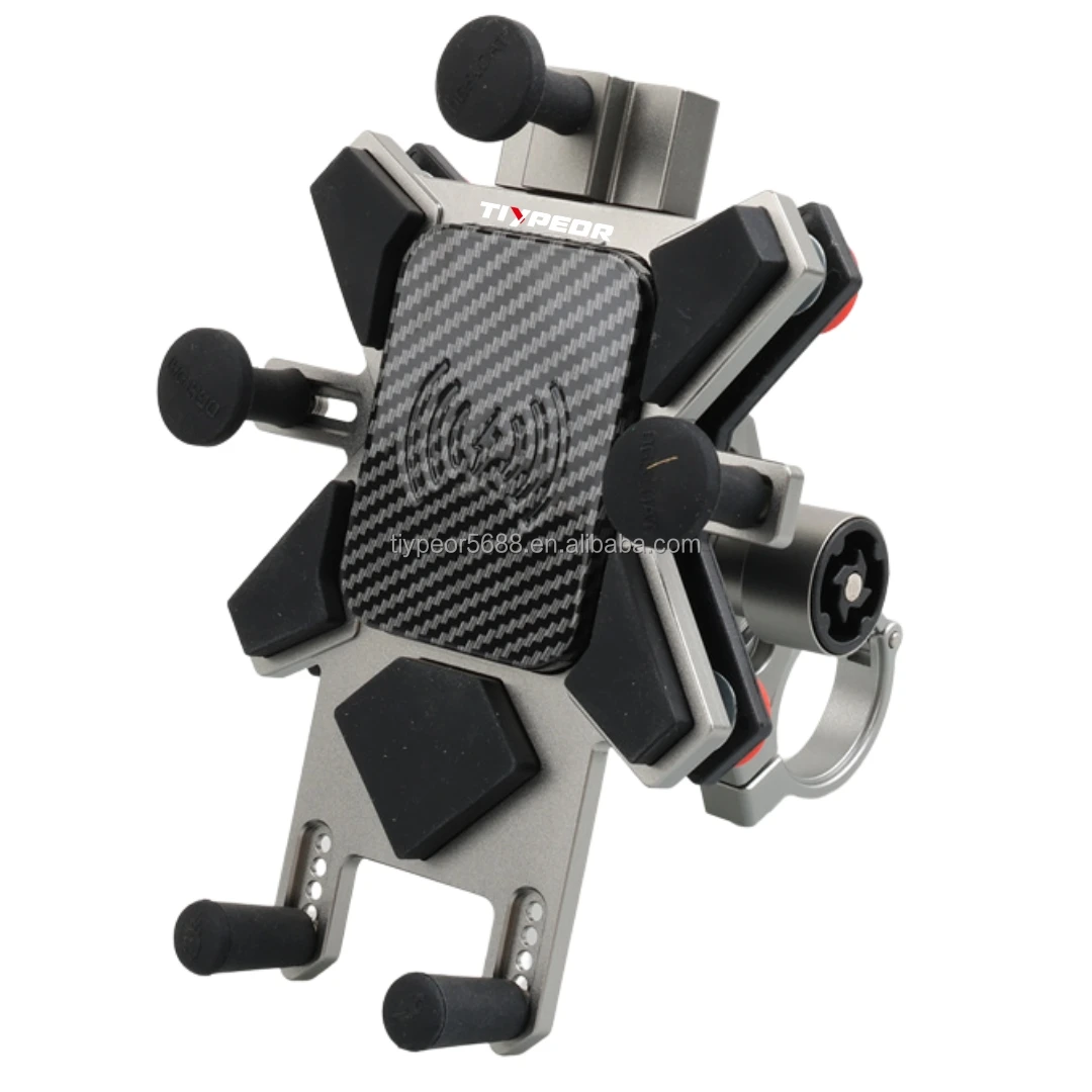 product tiypeor cnc aluminum universal motorcycle phone mount with qi 15w wireless chargervibration dampener motorcycle phone holder-7