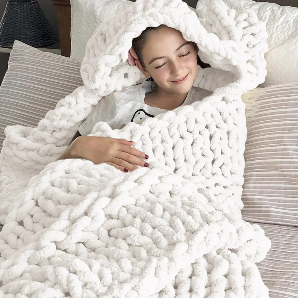 Coperta In Ciniglia A Maglia Grossa YAAPSU, 130x160 Cm, Morbida E Spessa, Lavorata All'uncinetto Con Nodi, Blu Navy