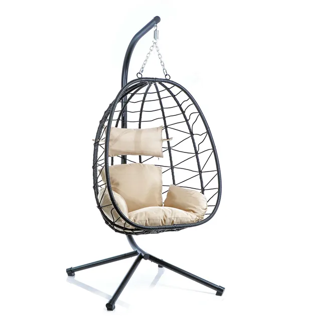 Homecome Modern Design Carton-Packed Outdoor Furniture Foldable PE Rattan Hanging Egg Swing Chair for E-Commerce Use
