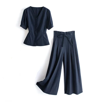 Culottes and V-neck suits are slimming High waist and wide leg design women's suits formal