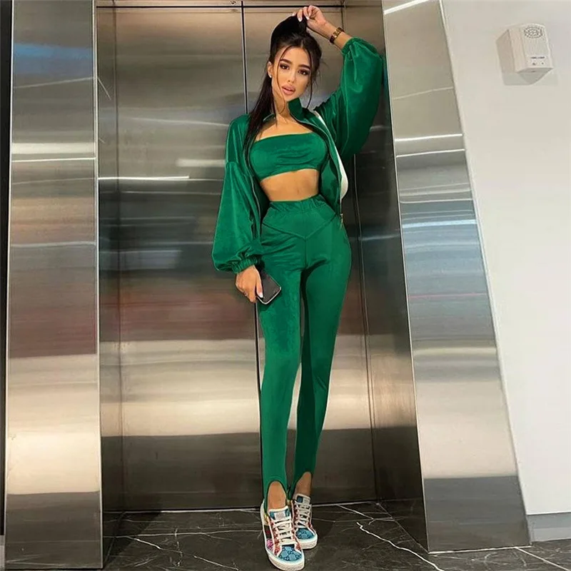 green velvet sweatsuit