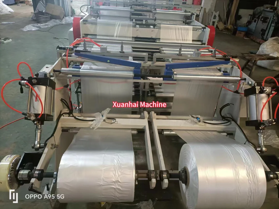 450mm*2 Double Lines Perforation Roll Plastic Food Storage Flat Bags Making Machine With Paper Core