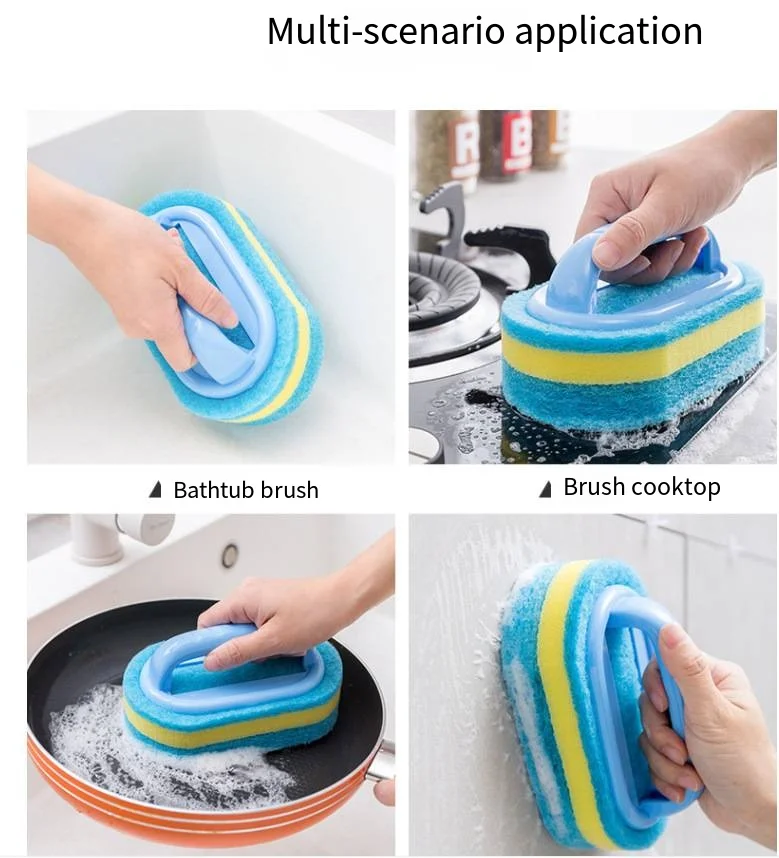 With handle brush Cleaning brush sponge Kitchen cleaning pot cleaning dish washing brush sponge thick factory