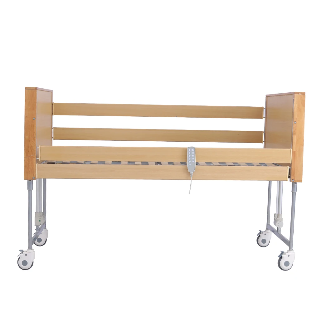 Wood Headboard Three Function Electric Hospital Bed - Iron Rail Adjustable Bed with Training Stand Attachment 6