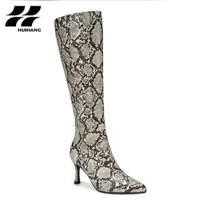 Chic Stylish High-Heel Knee-High Boots Avant-Garde Snake Print Design for Comfortable Winter Wear Features Height Increasing