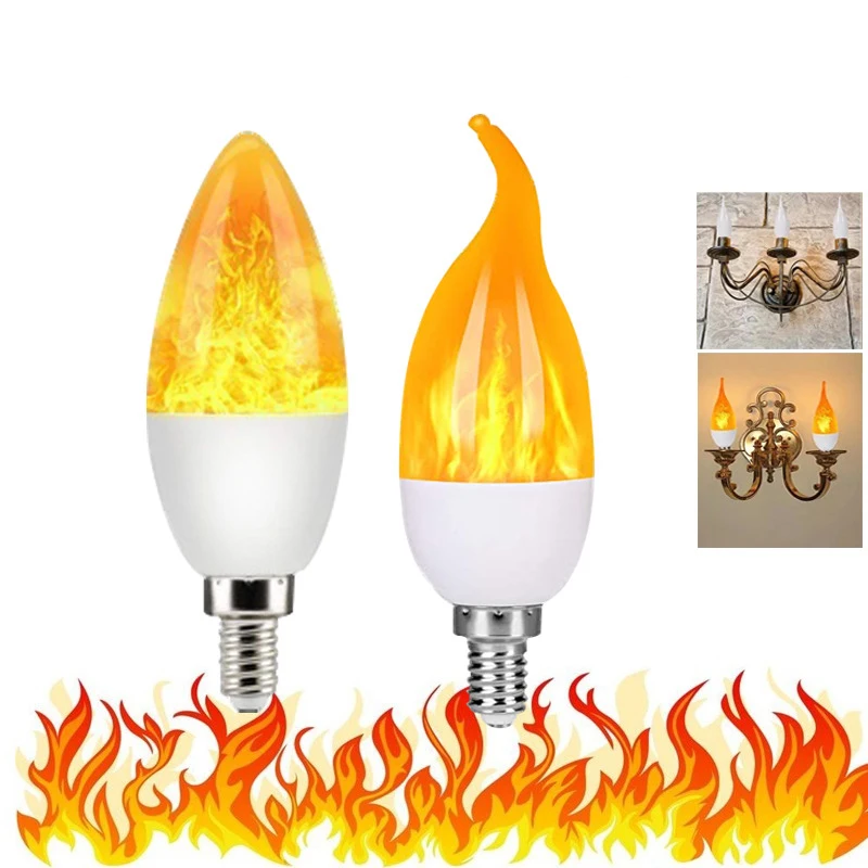 3W E12 LED Flame Light Bulb Flickering Flameless Warm White Candelabra Bulbs with 4 Models Certified Flameless Candles