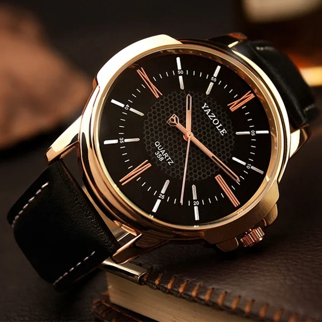 Low Cost Fashion Mens Montre Homme Yazole 358 Leather Quartz Watch
