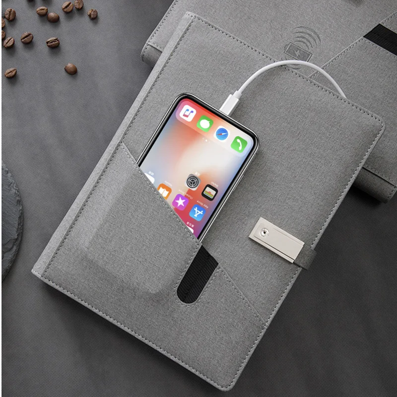 A5 Fabric Leather Power Bank Notebook Powerbank Pen Set Mobile Phone Holder  Notebook With Wireless Charging And Usb Flash Drive - Buy Power Bank  Notebook,Notebook With Wireless Charging And Usb,Notebook Powerbank Product