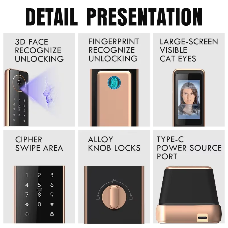 2025 Smart Door Lock Tuya Wifi Smart Fingerprint Cerradura Inteligente Digital Safe Door With Camera Lock for Home - Image 6